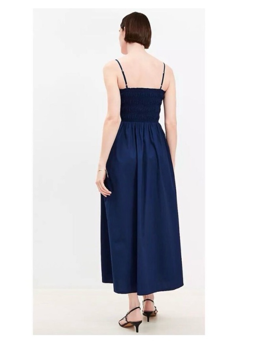 LOFT Poplin Smocked Midi Dress - Picture 2 of 4